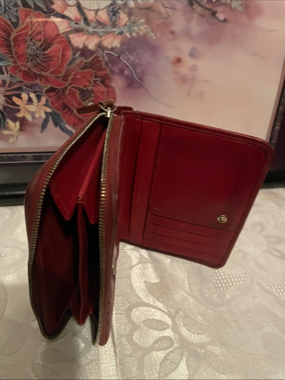 Coach Red Leather Tri-Fold Card & Key Holder